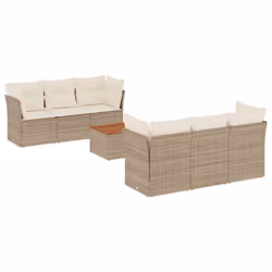 vidaXL Set Divani da Giardino 7 pz con Cuscini Beige in Polyrattan - Vista aggiuntiva 2