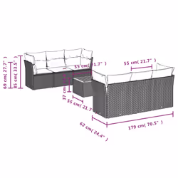 vidaXL Set Divani da Giardino 7 pz con Cuscini Beige in Polyrattan - Vista aggiuntiva 3