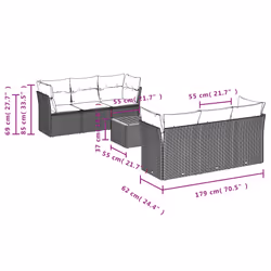 Set Divani da Giardino 7 pz con Cuscini Grigio in Polyrattancod mxl 112432 - Vista aggiuntiva 3