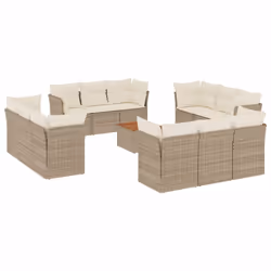 vidaXL Set Divano da Giardino 13 pz con Cuscini Beige in Polyrattan - Vista aggiuntiva 2
