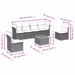Set Divani da Giardino 7 pz con Cuscini Grigio in Polyrattancod mxl 113366 - Vista aggiuntiva 3