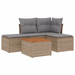 Set Divano da Giardino 5 pz con Cuscini Beige in Polyrattancod mxl 89389 - Vista aggiuntiva 2