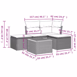 Set Divano da Giardino 5 pz con Cuscini Grigio in Polyrattancod mxl 111945 - Vista aggiuntiva 3