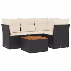 vidaXL Set Divani da Giardino 5 pz con Cuscini in Polyrattan Nero - Vista aggiuntiva 2
