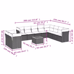 Set Divani da Giardino 11 pz con Cuscini Beige in Polyrattancod mxl 87597 - Vista aggiuntiva 3