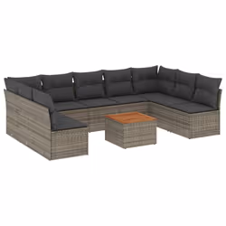 vidaXL Set Divano da Giardino 10 pz con Cuscini Grigio in Polyrattan - Vista aggiuntiva 2