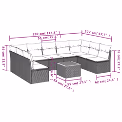 vidaXL Set Divano da Giardino 10 pz con Cuscini Grigio in Polyrattan - Vista aggiuntiva 3