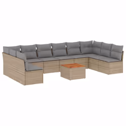 vidaXL Set Divani da Giardino 11 pz con Cuscini Beige in Polyrattan - Vista aggiuntiva 2