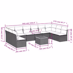 vidaXL Set Divani da Giardino 11 pz con Cuscini Beige in Polyrattan - Vista aggiuntiva 3