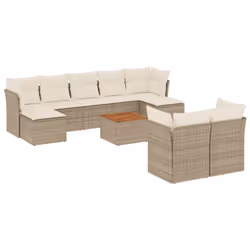 vidaXL Set Divano da Giardino 10 pz con Cuscini Beige in Polyrattan - Vista aggiuntiva 2