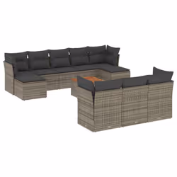 vidaXL Set Divani da Giardino 11 pz con Cuscini in Polyrattan Grigio - Vista aggiuntiva 2