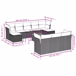 vidaXL Set Divani da Giardino 11 pz con Cuscini in Polyrattan Grigio - Vista aggiuntiva 3