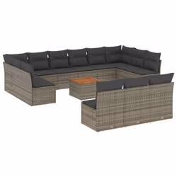 vidaXL Set Divani da Giardino 14pz con Cuscini in Polyrattan Grigio - Vista aggiuntiva 2