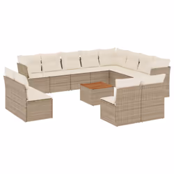 vidaXL Set Divano da Giardino 13 pz con Cuscini Beige in Polyrattan - Vista aggiuntiva 2