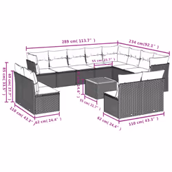 vidaXL Set Divano da Giardino 13 pz con Cuscini Beige in Polyrattan - Vista aggiuntiva 3