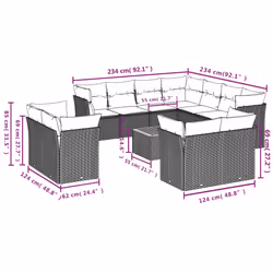 vidaXL Set Divani da Giardino 12 pz con Cuscini Grigio in Polyrattan - Vista aggiuntiva 3