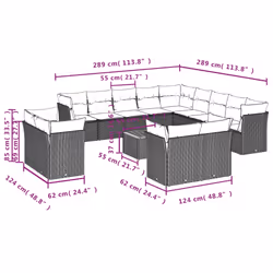 Set Divani da Giardino 14pz con Cuscini in Polyrattan Grigiocod mxl 87645 - Vista aggiuntiva 3