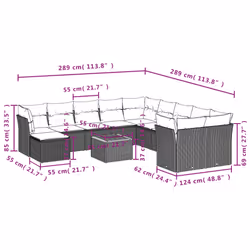 Set Divani da Giardino 12 pz con Cuscini Nero in Polyrattancod mxl 114099 - Vista aggiuntiva 3