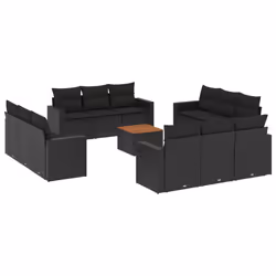 vidaXL Set Divani da Giardino 13pz con Cuscini Nero in Polyrattan - Vista aggiuntiva 2