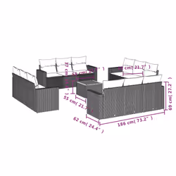 vidaXL Set Divani da Giardino 13pz con Cuscini Nero in Polyrattan - Vista aggiuntiva 3