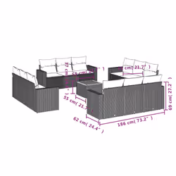 Set Divano da Giardino 13 pz con Cuscini Beige in Polyrattancod mxl 87648 - Vista aggiuntiva 3