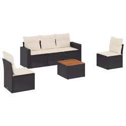 Set Divano da Giardino 6 pz con Cuscini Nero in Polyrattancod mxl 89558 - Vista aggiuntiva 2