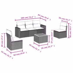 Set Divano da Giardino 6 pz con Cuscini Nero in Polyrattancod mxl 89558 - Vista aggiuntiva 3