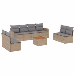 vidaXL Set Divano da Giardino 9 pz con Cuscini Beige in Polyrattan - Vista aggiuntiva 2