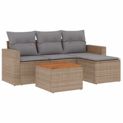 vidaXL Set Divano da Giardino 5 pz con Cuscini Beige in Polyrattan - Vista aggiuntiva 2