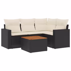 vidaXL Set Divani da Giardino 5 pz con Cuscini in Polyrattan Nero - Vista aggiuntiva 2