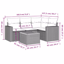 vidaXL Set Divani da Giardino 5 pz con Cuscini in Polyrattan Nero - Vista aggiuntiva 3
