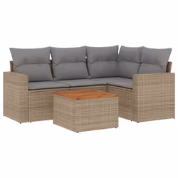 Set Divano da Giardino 5 pz con Cuscini Beige in Polyrattancod mxl 111966 - Vista aggiuntiva 2