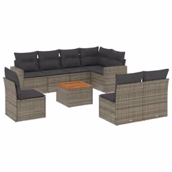 vidaXL Set Divano da Giardino 9 pz con Cuscini Grigio in Polyrattan - Vista aggiuntiva 2