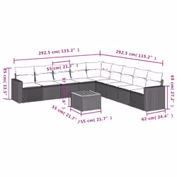 Set Divani da Giardino 10pz con Cuscini in Polyrattan Nerocod mxl 111659 - Vista aggiuntiva 3