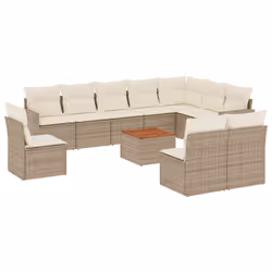 vidaXL Set Divani da Giardino 11 pz con Cuscini Beige in Polyrattan - Vista aggiuntiva 2