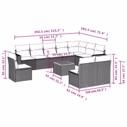 vidaXL Set Divani da Giardino 11 pz con Cuscini Beige in Polyrattan - Vista aggiuntiva 3