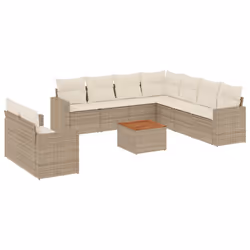 vidaXL Set Divano da Giardino 10 pz con Cuscini Beige in Polyrattan - Vista aggiuntiva 2