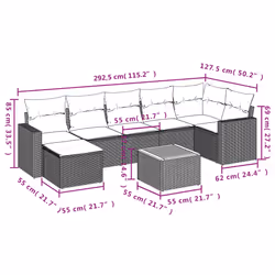 vidaXL Set Divano da Giardino 8 pz con Cuscini Grigio in Polyrattan - Vista aggiuntiva 3