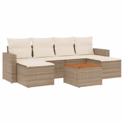 vidaXL Set Divani da Giardino 7 pz con Cuscini Beige in Polyrattan - Vista aggiuntiva 2