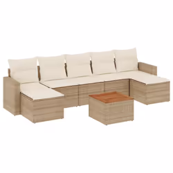 vidaXL Set Divano da Giardino 8 pz con Cuscini Beige in Polyrattan - Vista aggiuntiva 2