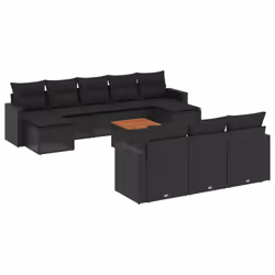 vidaXL Set Divani da Giardino 11 pz con Cuscini in Polyrattan Nero - Vista aggiuntiva 2