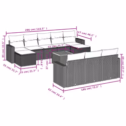 Set Divani da Giardino 11 pz con Cuscini in Polyrattan Grigiocod mxl 111406 - Vista aggiuntiva 3