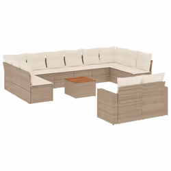 vidaXL Set Divano da Giardino 13 pz con Cuscini Beige in Polyrattan - Vista aggiuntiva 2