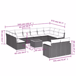 vidaXL Set Divano da Giardino 13 pz con Cuscini Beige in Polyrattan - Vista aggiuntiva 3