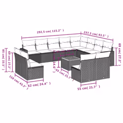 Set Divani da Giardino 13 pz con Cuscini Grigio in Polyrattancod mxl 88578 - Vista aggiuntiva 3