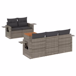 vidaXL Set Divano da Giardino 6 pz con Cuscini Grigio in Polyrattan - Vista aggiuntiva 2