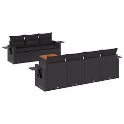 vidaXL Set Divani da Giardino con Cuscini 8 pz Nero in Polyrattan - Vista aggiuntiva 2