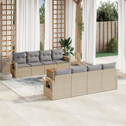 vidaXL Set Divano da Giardino 9 pz con Cuscini Beige in Polyrattan