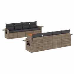 vidaXL Set Divano da Giardino 9 pz con Cuscini Grigio in Polyrattan - Vista aggiuntiva 2