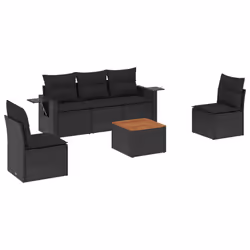 vidaXL Set Divano da Giardino 6 pz con Cuscini Nero in Polyrattan - Vista aggiuntiva 2